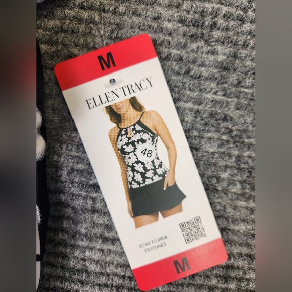 Ellen Tracy 2 Piece Tankini Skort Swimsuit Sz Medium Black White Floral NWT - Picture 3 of 13